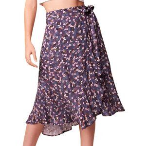 NEW  Free People Linaelle Purple Floral Wrap Skirt Midi Ruffled Size S